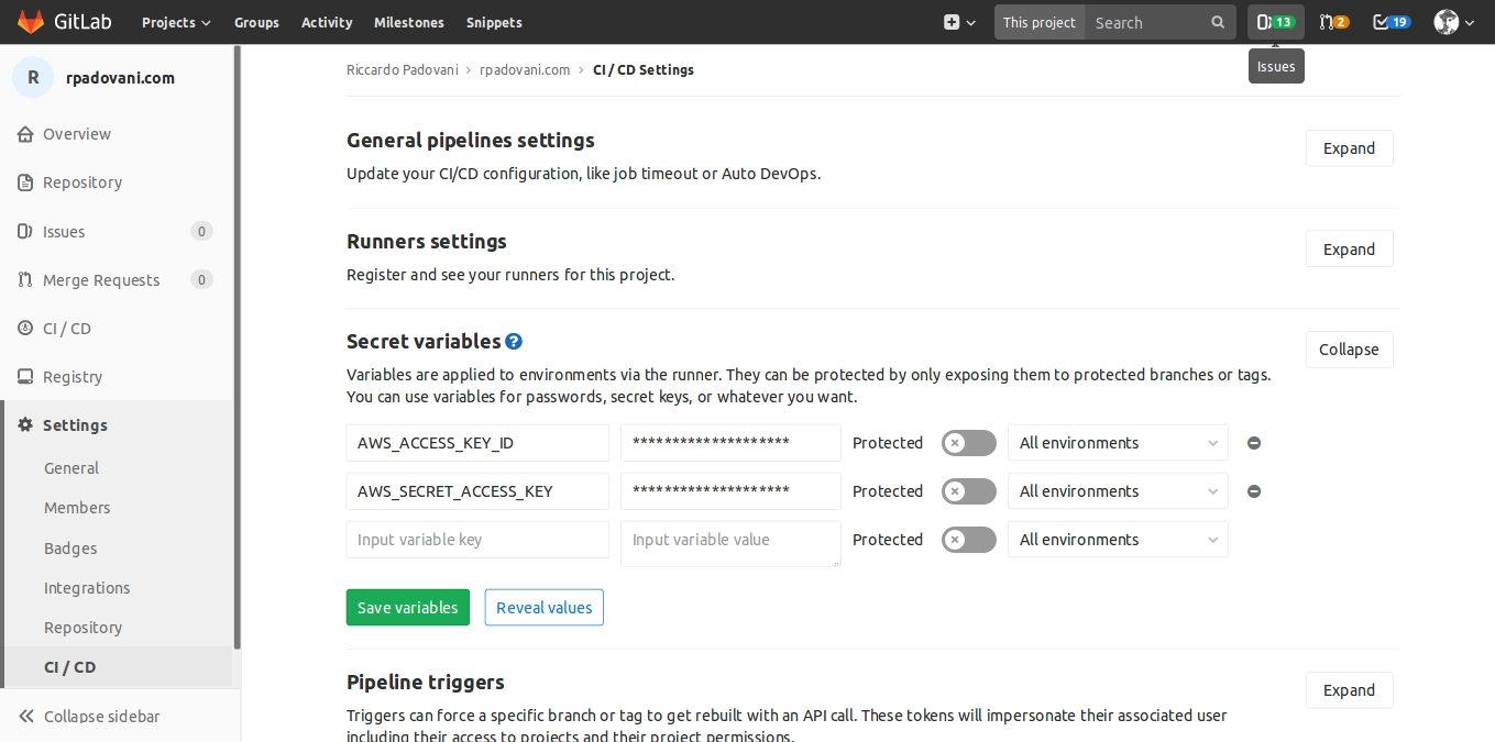 secret variables config